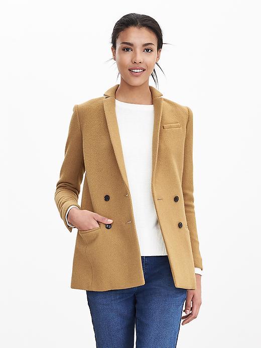 Banana Republic Womens Camel Double Breasted Blazer Size 0 Petite - Honey Brown