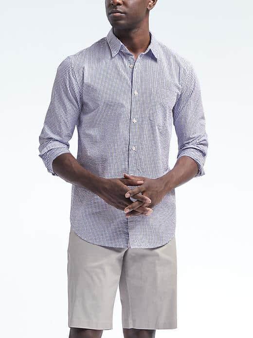 Banana Republic Mens Grant Fit Seersucker Shirt - Blue