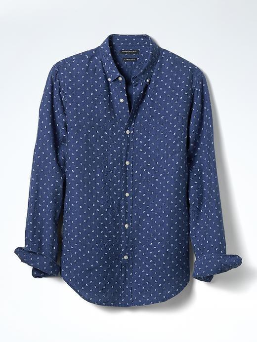 Banana Republic Mens Camden Fit Linen Circle Print Shirt - Navy