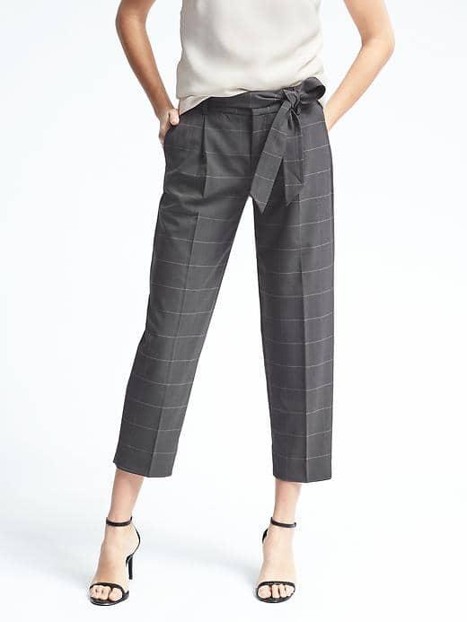 Banana Republic Womens Lightweight Wool Tie Waist Pant - Plaid