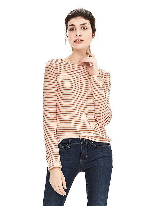 Banana Republic Womens Slubbed Multi Stripe Boatneck Tee Size L - Cocoon