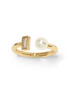 Banana Republic Womens Geo Stone Pearl Ring Gold Size 6