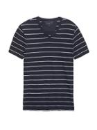 Banana Republic Mens Vintage 100% Cotton Stripe V-neck T-shirt Navy Size Xl