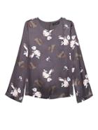 Banana Republic Womens Floral Bell-sleeve Top Light Gray Size Xl