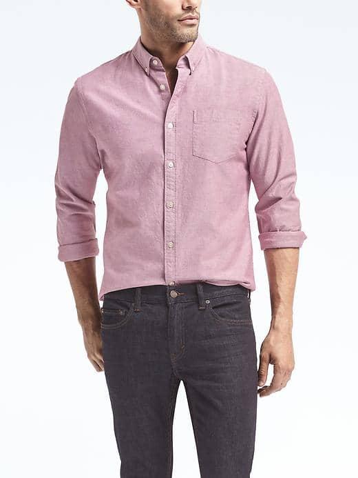 Banana Republic Mens Grant Slim Fit Cotton Stretch Oxford Shirt - Fire Red