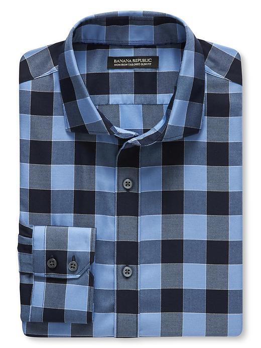 Banana Republic Mens Tailored Slim Fit Non Iron Check Shirt Size L Tall - Peri