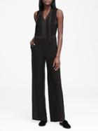 Banana Republic Womens Petite Tie-neck Tuxedo Jumpsuit Black Size 14