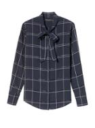 Banana Republic Womens Dillon-fit Plaid Tie-neck Flannel Shirt Navy Size Xl