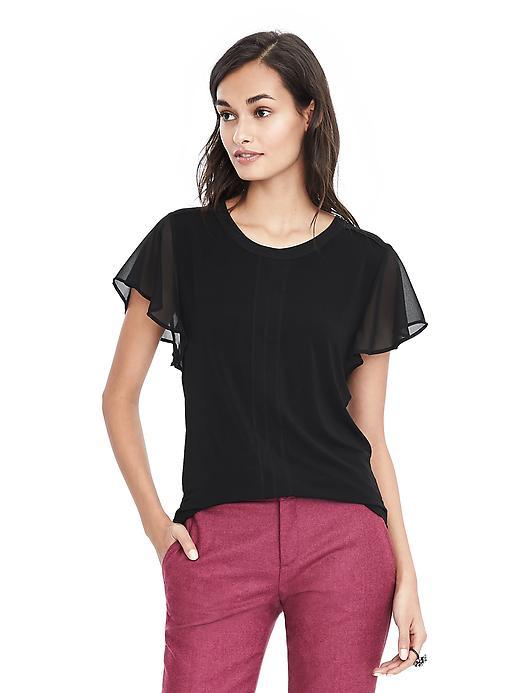 Banana Republic Womens Flounce Sleeve Top - Black