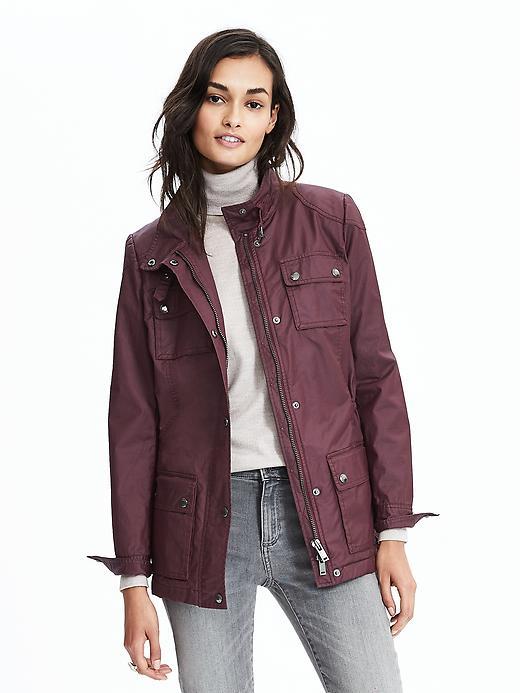 Banana Republic Womens Waxed Canvas Jacket Size M Tall - Bordeaux Kiss