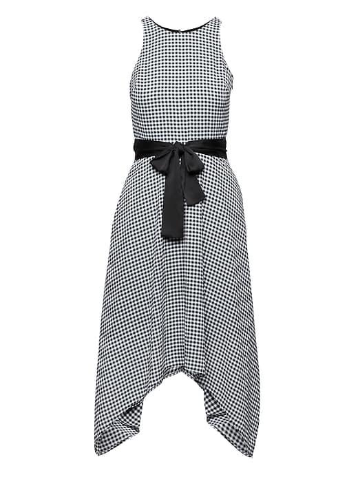 Banana Republic Womens Petite Gingham Racer-neck Fit-and-flare Dress Black & White Size 00
