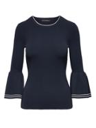Banana Republic Womens Petite Stripe Bell-sleeve Sweater Top Blue Stripe Size M