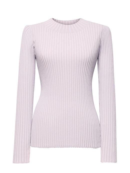 Banana Republic Womens Stripe Fitted Ribbed Crew-neck Sweater Top Lilac Pink Cloud Size L