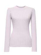 Banana Republic Womens Stripe Fitted Ribbed Crew-neck Sweater Top Lilac Pink Cloud Size L