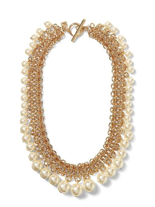 Banana Republic Womens Mesh Pearl Statement Necklace Gold Size One Size