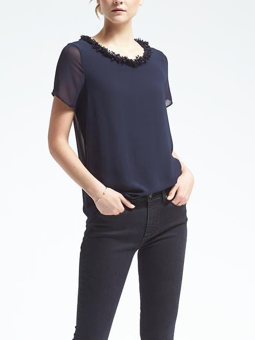 Banana Republic Fringe Trim Top - Dark Night