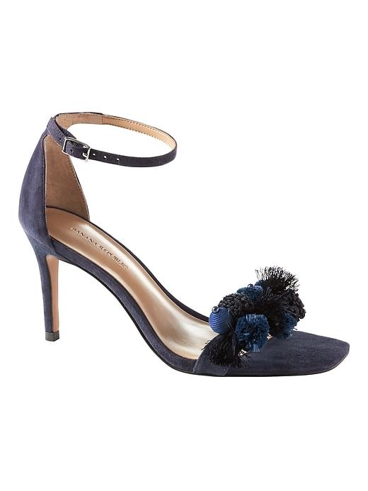 Banana Republic Womens Pom Pom Bare High Heel Sandal Navy Suede Size 9