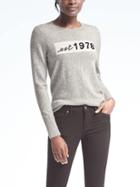 Banana Republic Womens Italian Cashmere Blend 1978 Graphic Pullover - Light Gray Heather