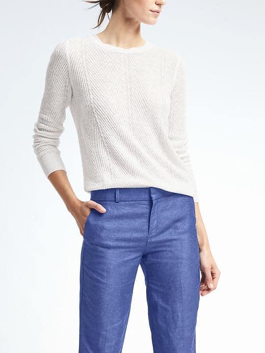Banana Republic Chevron Linen Blend Crew Pullover - White