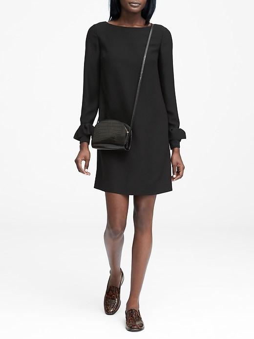 Banana Republic Womens Petite Ruffle-cuff Button-back Dress Black Size 0