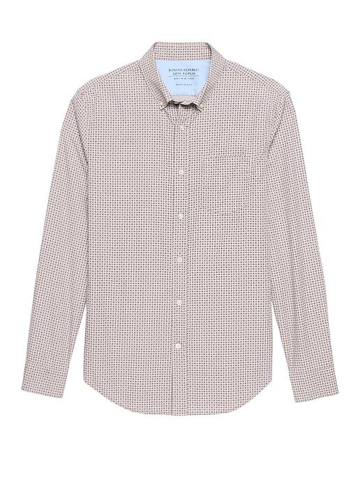 Banana Republic Mens Grant Slim-fit Luxe Poplin Print Shirt Tan Size L