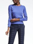 Banana Republic Extra Fine Merino Wool Scallop Crew Pullover - Medium Blue Heather