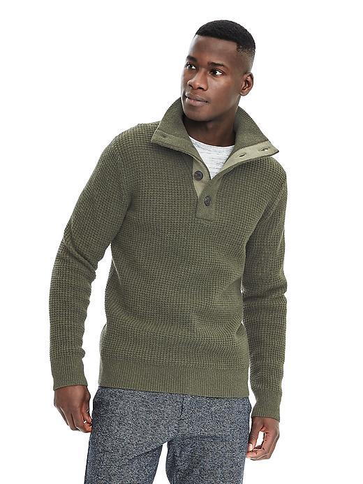 Banana Republic Mens Heritage Button Mock Pullover - Dark Cypress