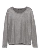 Banana Republic Womens Soft-stretch Long-sleeve Metallic Relaxed T-shirt Medium Heather Gray & Silver Size Xs