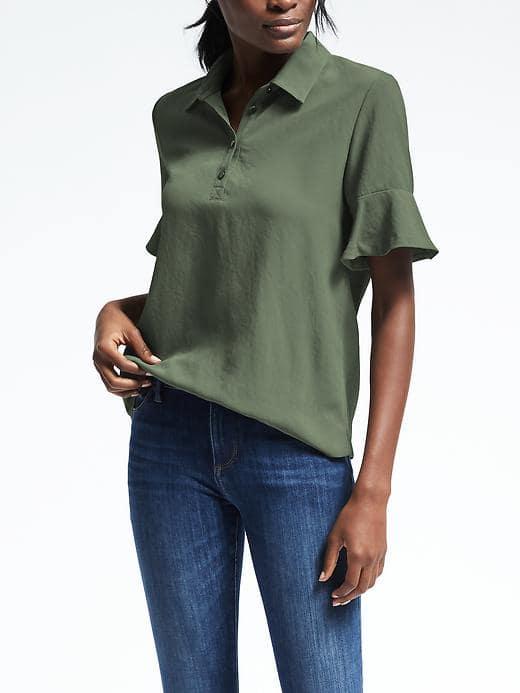 Banana Republic Womens Flutter Sleeve Polo Top - Flight Jacket