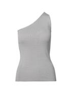 Banana Republic Womens Heritage Silk Ribbed One-shoulder Top Silver Fox Gray Size L