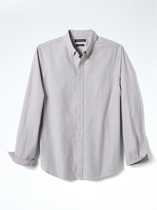 Banana Republic Mens Camden Fit Solid Cotton Stretch Oxford Shirt - Bark
