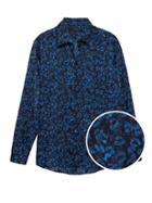 Banana Republic Womens Dillon Classic-fit Leopard Print Soft Shirt Harbor Blue Size Xs