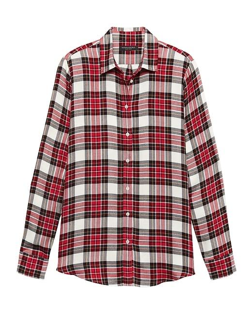 Banana Republic Womens Dillon Classic-fit Tartan Plaid Flannel Shirt Ultra Red Size Xs