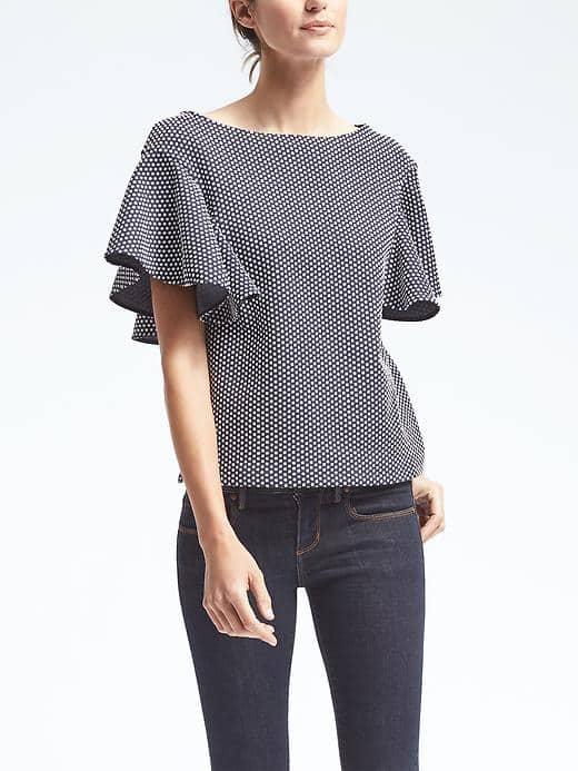 Banana Republic Womens Jacquard Flutter Sleeve Top - Navy