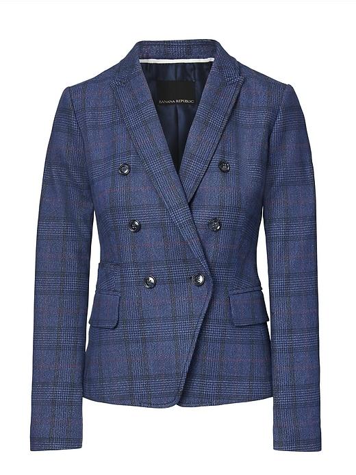 Banana Republic Womens Double Breasted-fit Plaid Blazer Blue Plaid Size 12