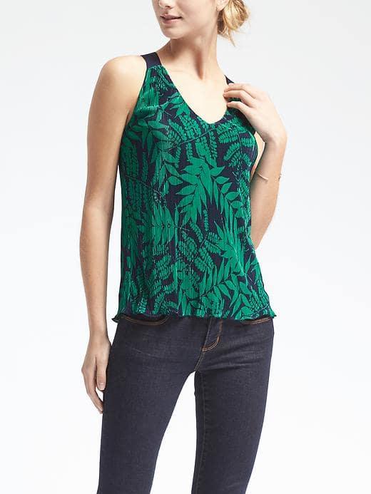 Banana Republic Womens Fern Print Lettuce Hem Tank - Fern Print