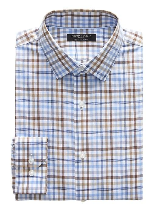 Banana Republic Mens Grant Slim-fit Non-iron Stretch Gingham Shirt Marfa Blue Size S