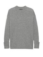 Banana Republic Womens Petite Machine-washable Wool-cashmere Ribbed Sweater Heather Gray Size Xs