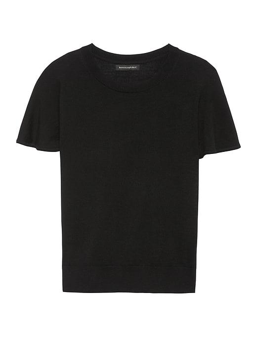 Banana Republic Womens Petite Machine-washable Merino Flutter-sleeve Top Black Size M