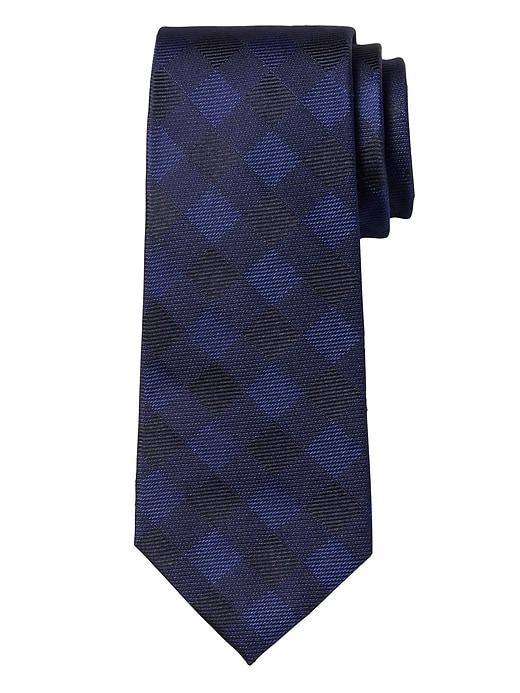 Banana Republic Mens Buffalo Check Silk Nanotex Tie Navy Blue Size One Size