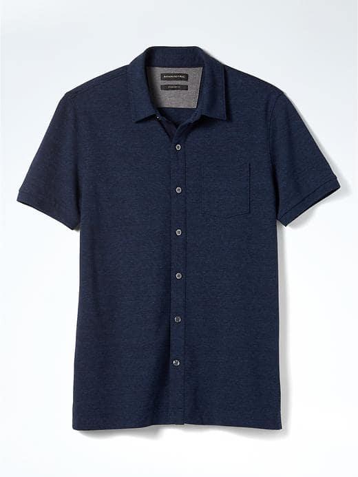 Banana Republic Mens Pique Short Sleeve Shirt - Hague Blue