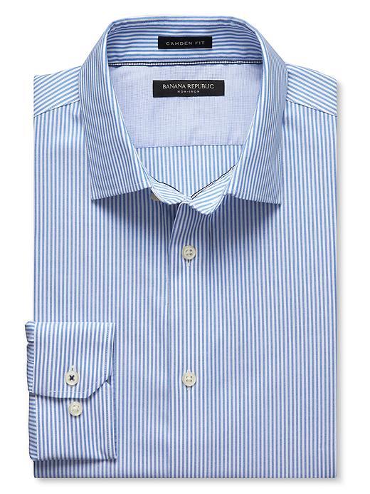Banana Republic Mens Camden Fit Non Iron Medium Stripe Shirt Size L Tall - Damselfish Blue