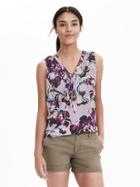 Banana Republic Floral Tie Neck Sleeveless Blouse Size L Petite - Lavender