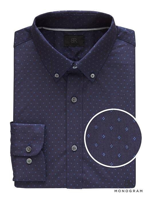 Banana Republic Mens Monogram Grant Slim-fit Italian Cotton Print Shirt Indigo Size M