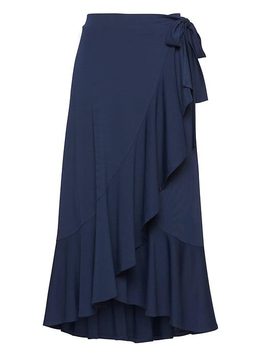 Banana Republic Womens Soft Ponte Ruffle Wrap Midi Skirt Elysian Blue Size Xs