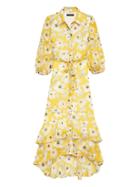 Banana Republic Womens Floral Tiered Maxi Shirt Dress Yellow Size 14