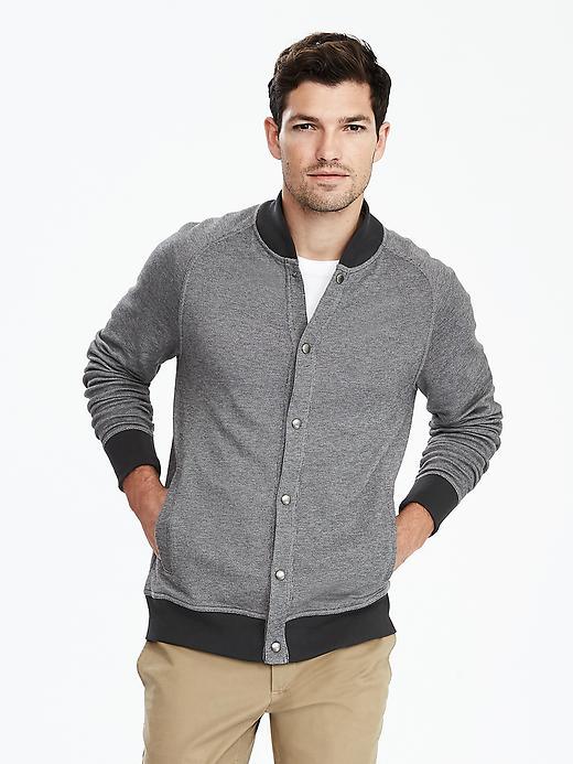 Banana Republic Mens Two Tone Pique Birdseye Jacket Size L Tall - Gray Sky