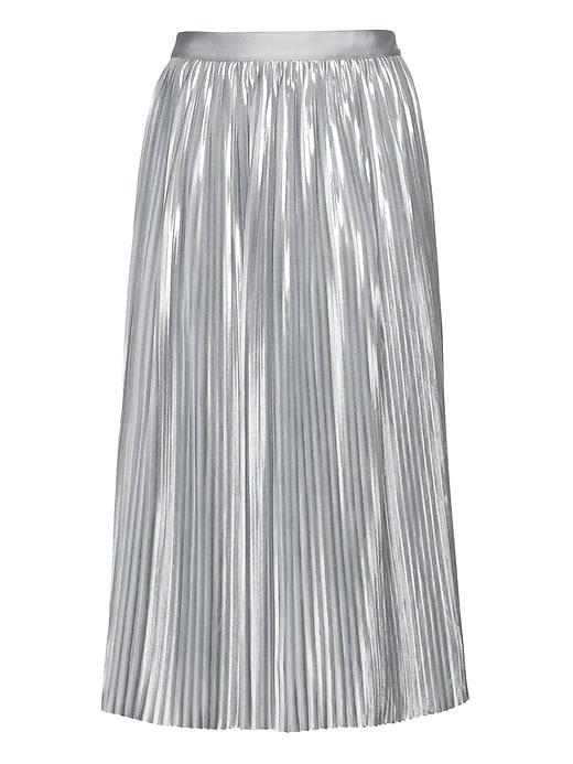 Banana Republic Womens Metallic Pleated Midi Skirt Bright Silver Size 16