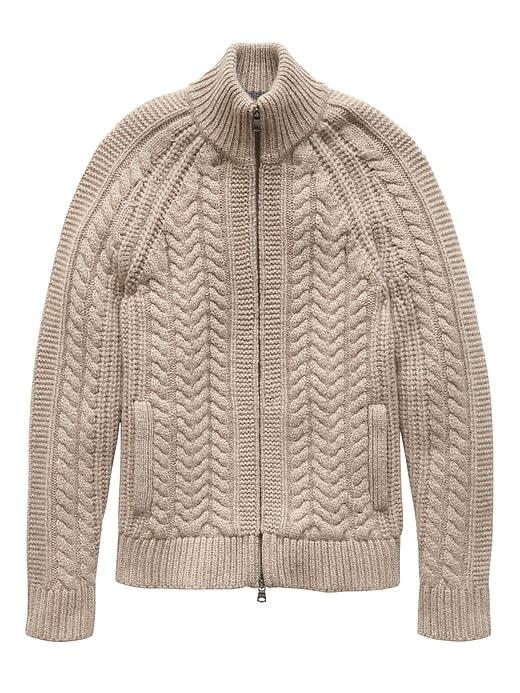 Banana Republic Mens Cashmere Cable-knit Full-zip Sweater Jacket Heather Oatmeal Size Xxs