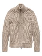 Banana Republic Mens Cashmere Cable-knit Full-zip Sweater Jacket Heather Oatmeal Size Xxs